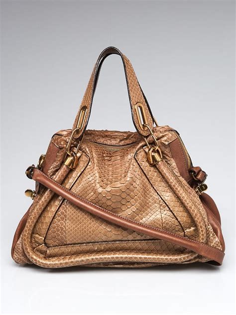 Chloe Brown Python and Leather Medium Paraty Bag